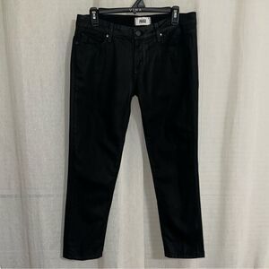 PAIGE 28 Black Luxe Coated Low Rise Crop 25” Straight Stretch Jeans